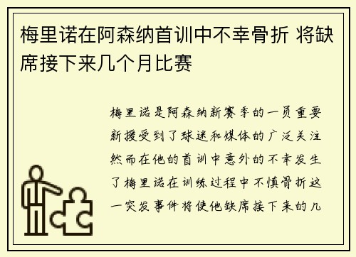 梅里诺在阿森纳首训中不幸骨折 将缺席接下来几个月比赛 梅里诺在阿森纳首训中不幸骨折 将缺席接下来几个月比赛